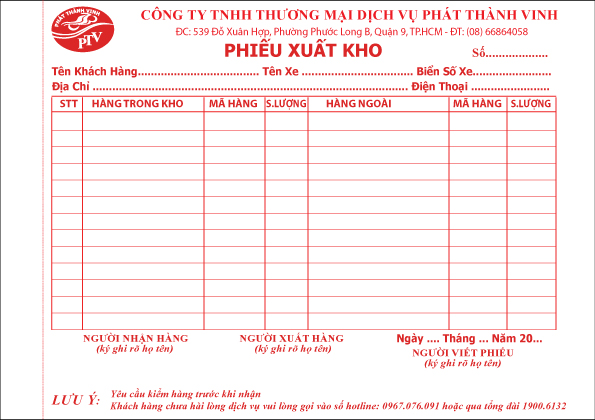 In phiếu xuất, nhập kho Bình Dương